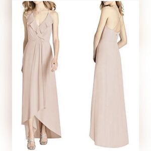 JENNY PACKHAM Ruffled Chiffon High-Low Gown NWOT size 2 Cameo/Pink